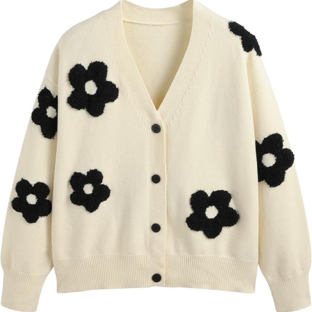 V-neck Graphic Floral Button Cardigan
